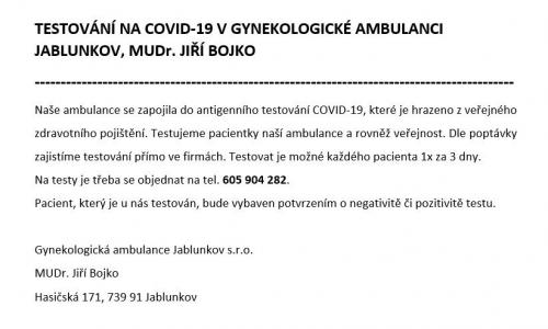 možnosti testování na COVID v Jablunkově